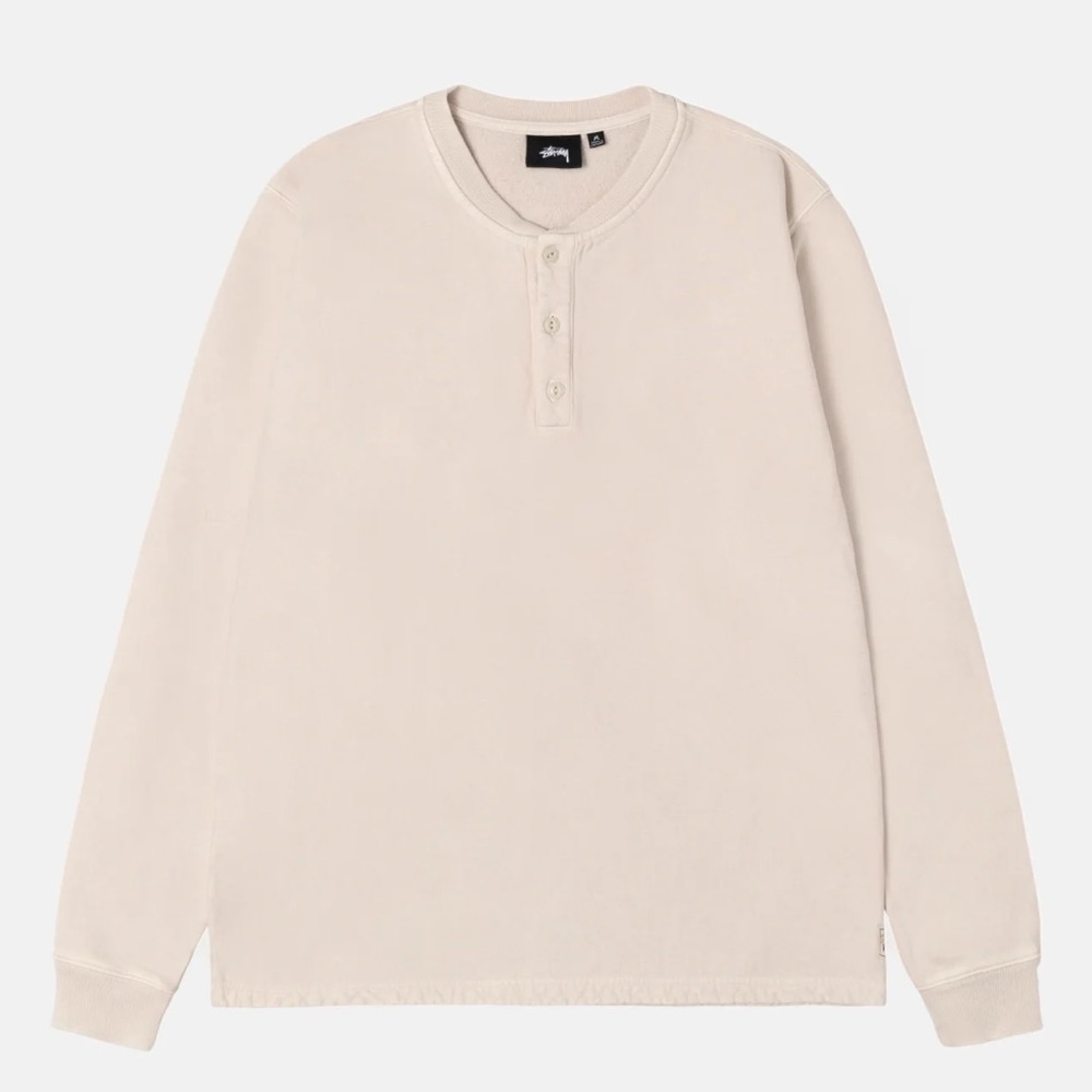 Study, Open Hem Henley Flee e, size L, Natural/Cream
